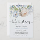 Dusty Blue Waterverf Floral Baby shower Kaart (Voorkant)