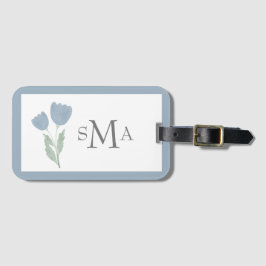 Dusty Blue Waterverf Floral Bagagelabel