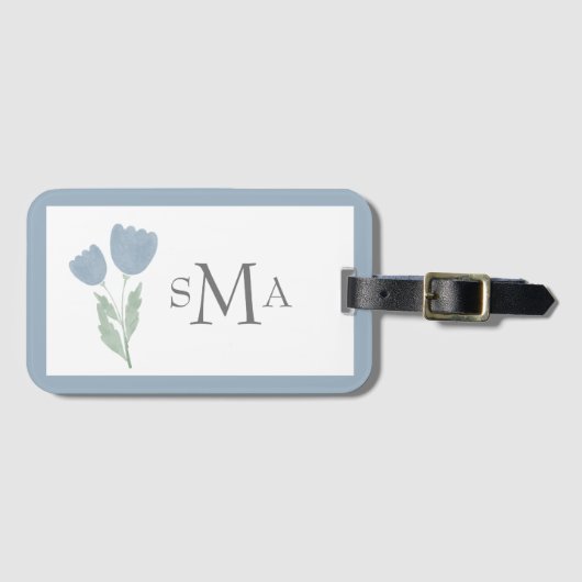Dusty Blue Waterverf Floral Bagagelabel (Voorkant (horizontaal))