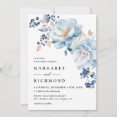 Dusty Blue Waterverf Floral Berry Winter Wedding Kaart (Voorkant)