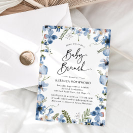Dusty Blue Waterverf Floral Blue Baby Brunch Kaart