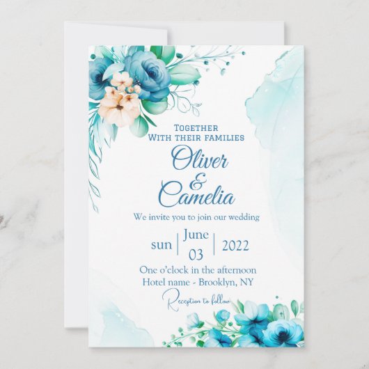 Dusty Blue Waterverf Floral Boho Kaart (Voorkant)