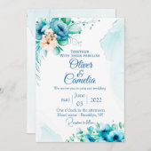 Dusty Blue Waterverf Floral Boho Kaart (Voorkant / Achterkant)