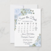 Dusty Blue Waterverf Floral Boho Wedding Calendar Save The Date (Voorkant)