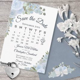 Dusty Blue Waterverf Floral Boho Wedding Calendar Save The Date