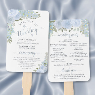 Dusty Blue Waterverf Floral Boho Wedding Programme Handwaaier