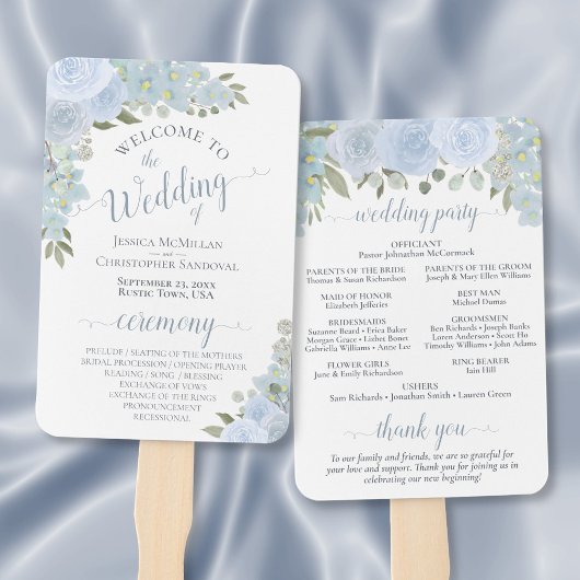 Dusty Blue Waterverf Floral Boho Wedding Programme Handwaaier