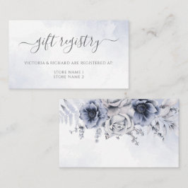 Dusty Blue Waterverf Floral Botanical Wedding Informatiekaartje