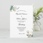 Dusty Blue Waterverf Floral Botanical Wedding Kaart (Staand voorkant)