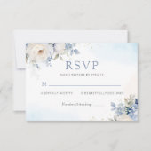 Dusty Blue Waterverf Floral Botanical Wedding RSVP Kaartje (Voorkant)