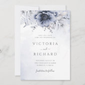 Dusty Blue Waterverf Floral Botanical Wedding Save The Date (Voorkant)