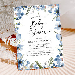 Dusty Blue Waterverf Floral Boy Baby shower Kaart