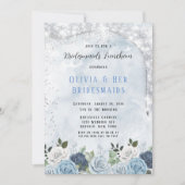 Dusty Blue Waterverf Floral Bridesmaids Luncheon Kaart (Voorkant)