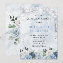 Dusty Blue Waterverf Floral Bridesmaids Luncheon Kaart
