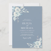 dusty blue waterverf floral bruiloft uitnodiging (Voorkant)