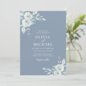 dusty blue waterverf floral bruiloft uitnodiging (Staand voorkant)