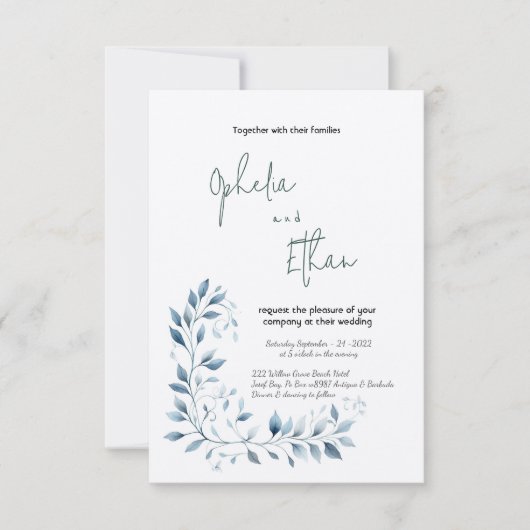 Dusty Blue Waterverf Floral bruiloft Uitnodiging (Voorkant)