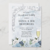 Dusty Blue Waterverf Floral Brunch en Bubble Kaart (Voorkant)