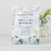 Dusty Blue Waterverf Floral Brunch en Bubble Kaart (Staand voorkant)