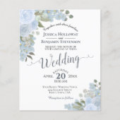 Dusty Blue Waterverf Floral BUDGET Wedding Invite (Voorkant)