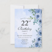 Dusty Blue Waterverf Floral Chic 22e Verjaardag Kaart (Voorkant)