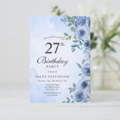 Dusty Blue Waterverf Floral Chic 27e Verjaardag Kaart (Staand voorkant)