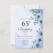 Dusty Blue Waterverf Floral Chic 65e Verjaardag in Kaart (Voorkant)