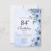 Dusty Blue Waterverf Floral Chic 84e Verjaardag Kaart (Voorkant)
