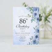 Dusty Blue Waterverf Floral Chic 86ste Verjaardag Kaart (Staand voorkant)