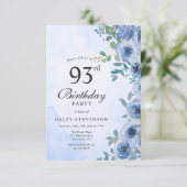 Dusty Blue Waterverf Floral Chic 93ste Verjaardag Kaart (Staand voorkant)