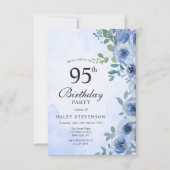Dusty Blue Waterverf Floral Chic 95th Birthday Kaart (Voorkant)