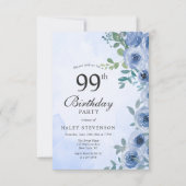 Dusty Blue Waterverf Floral Chic 99ste verjaardag Kaart (Voorkant)