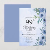Dusty Blue Waterverf Floral Chic 99ste verjaardag Kaart (Voorkant / Achterkant)