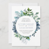 Dusty Blue Waterverf Floral Circle Wedding Kaart (Voorkant)