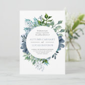 Dusty Blue Waterverf Floral Circle Wedding Kaart (Staand voorkant)