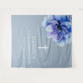 Dusty Blue Waterverf Floral Confirmation Achtergro Wandkleed (Voorkant (horizontaal))
