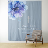 Dusty Blue Waterverf Floral Confirmation Achtergro Wandkleed (In situ)