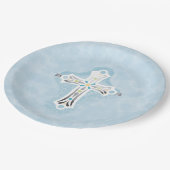 Dusty Blue Waterverf Floral Cross Baptisme Papieren Bordje (Gekanteld)
