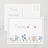 Dusty Blue Waterverf Floral Denking of You Briefkaart (Voorkant / Achterkant)