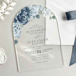 Dusty Blue Waterverf Floral Elegant Wedding Acryl Uitnodigingen