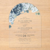 Dusty Blue Waterverf Floral Elegant Wedding Acryl Uitnodigingen (Voorkant)