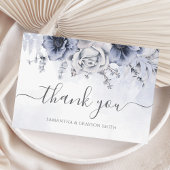 Dusty Blue Waterverf Floral Elegant Wedding Bedankkaart