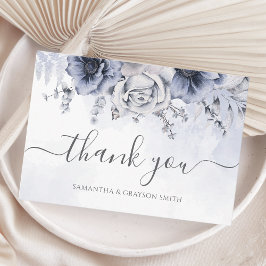 Dusty Blue Waterverf Floral Elegant Wedding Bedankkaart