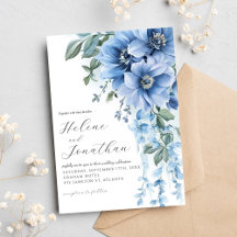 Dusty Blue Waterverf Floral Elegant Wedding