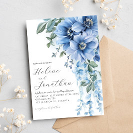 Dusty Blue Waterverf Floral Elegant Wedding Kaart
