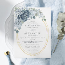 Dusty Blue Waterverf Floral Elegant Wedding