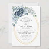 Dusty Blue Waterverf Floral Elegant Wedding Kaart (Voorkant)