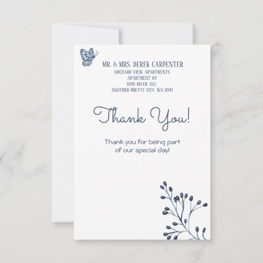 Dusty Blue Waterverf Floral Elegant Wedding Photo Bedankkaart (Achterkant)