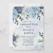 Dusty Blue Waterverf Floral Engagement Party Kaart (Voorkant)