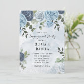 Dusty Blue Waterverf Floral Engagement Party Kaart (Staand voorkant)